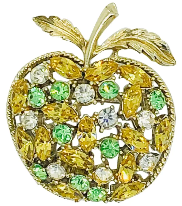 1960-е годы Coro Apple, оранжевый, зеленый, прозрачный горный хрусталь, новинка, винтажная брошь 60-х годов, булавка