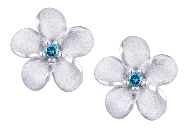 Серьга Plumeria, 14 Карат, 8 Мм, 2 Голубых Бриллианта.