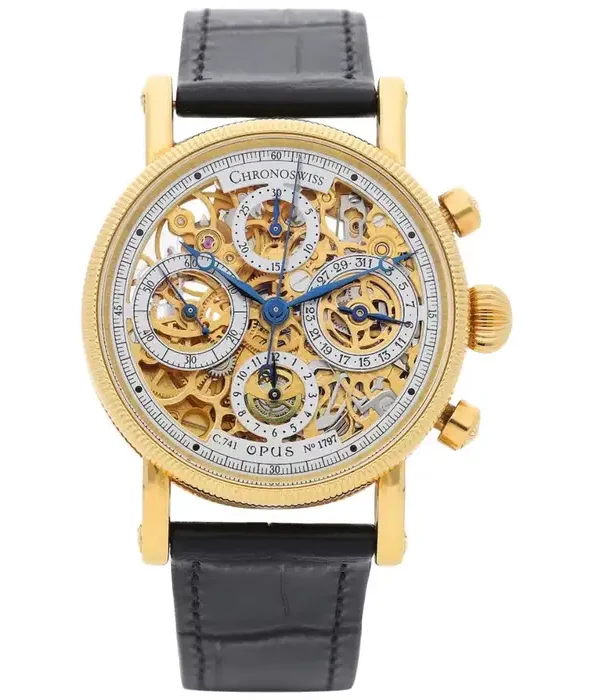 ChronoSwiss Opus, часы-скелетон с хронографом из желтого золота.