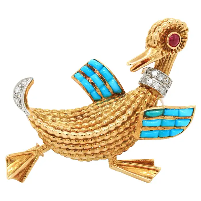 Фредерик Бушерон Французский ювелирный бренд Брошь Boucheron Gemset Duck, Франция, ок. 1960-е годы.