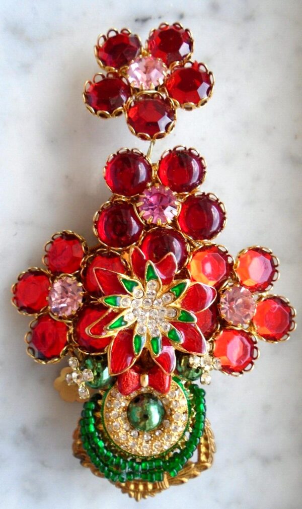 Anka Jewelry винтажная бижутерия 1980-ых Брошь красные цветы из стекла.