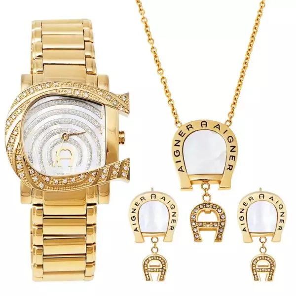 AIGNER Женские наручные часы из нержавеющей стали, 34 мм, комплект с колье и серьгами.