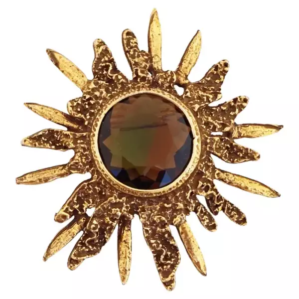 Брошь Brutalist Sunburst с кристаллами дымчатого топаза, автор Accessocraft, 1970 е годы. Брошь Brutalist Sunburst с кристаллами дымчатого топаза, автор Accessocraft, 1970 е годы.