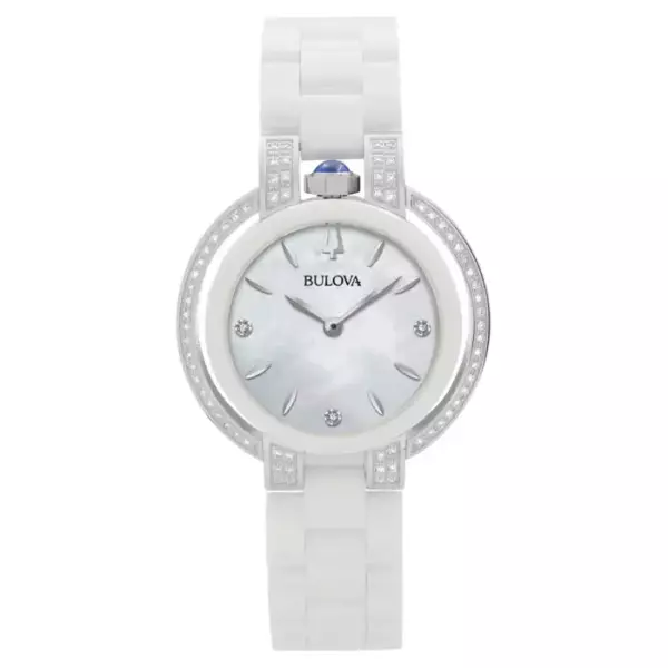 Bulova Rubaiyat Кварцевые женские часы из белой керамики и стали с шваброй и циферблатом. Bulova Rubaiyat Кварцевые женские часы из белой керамики и стали с шваброй и циферблатом.