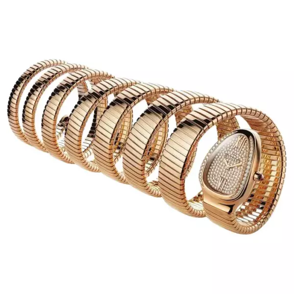 Часы Bulgari Serpenti из 18 каратного розового золота с бриллиантами и 7 катушками.