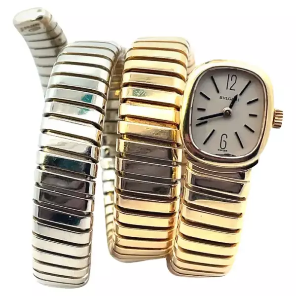 Часы Bulgari Vintage Serpenti Tubogas Редкий прямоугольный корпус, три золота.
