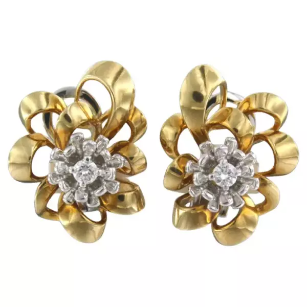 GOLD BAUER Серьги с бриллиантами, двухцветное золото 18 карат.