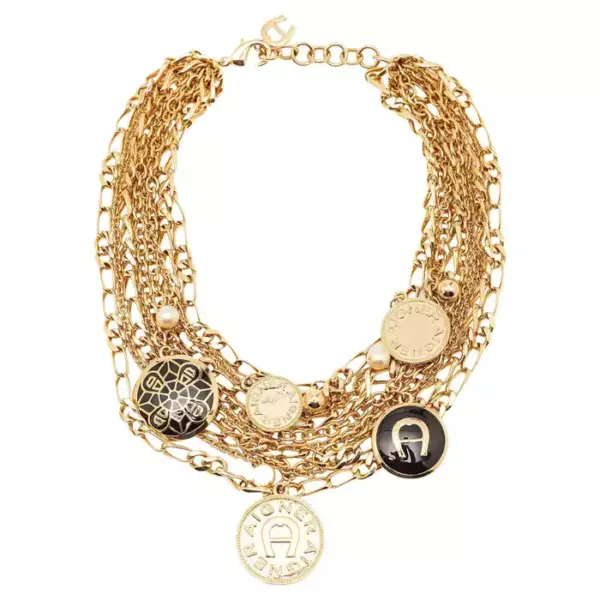 Колье Aigner с эмалью и искусственным жемчугом золотистого цвета.