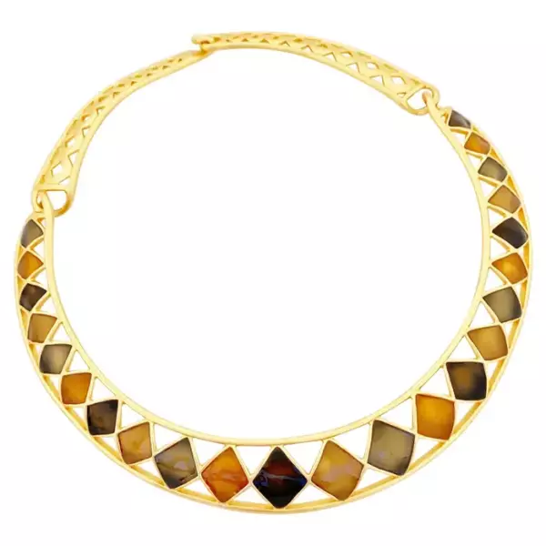 Колье воротник с позолотой и эмалью и ромбовидным узором от Anne Klein, 1980 е годы.