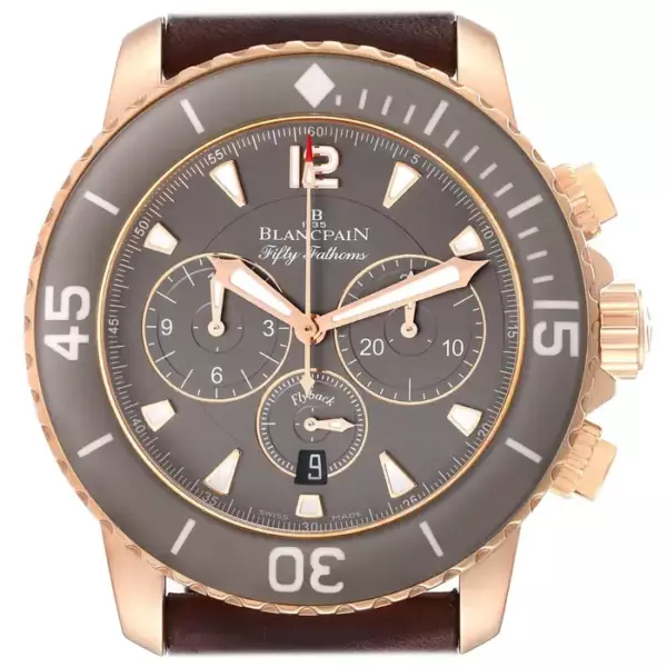 Мужские часы Blancpain Fifty Fathoms Flyback розовое золото с серым циферблатом.