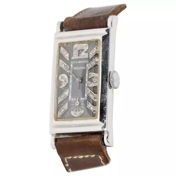 Наручные часы Art Deco Bulova USA Watch Co. Platinum Doctors с бриллиантовым циферблатом. Наручные часы Art Deco Bulova USA Watch Co. Platinum Doctors с бриллиантовым циферблатом.