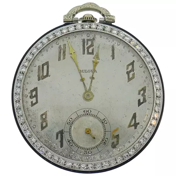 Платиновый кулон для часов Art Deco Bulova с бриллиантами. Платиновый кулон для часов Art Deco Bulova с бриллиантами.