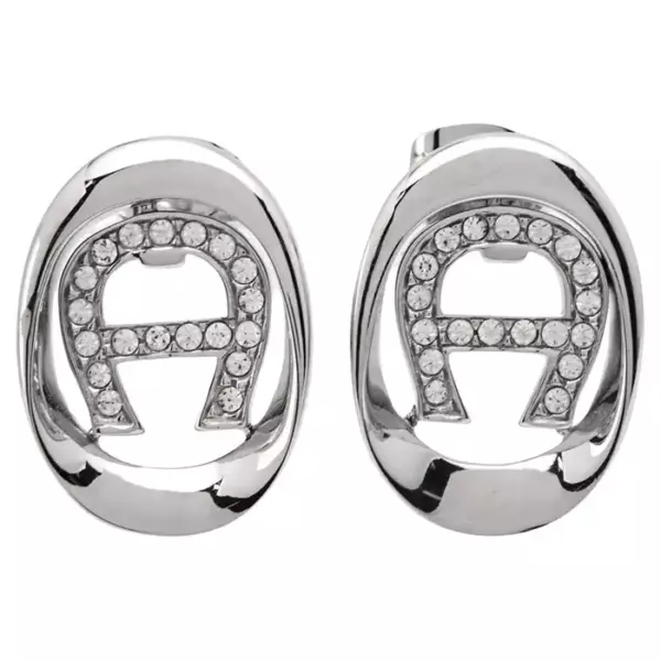 Простые и элегантные серьги Aigner с логотипом бренда из серебристого металла с кристаллами.