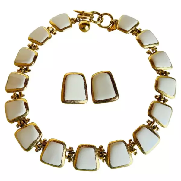 Винтажное эмалированное колье Anne Klein с Т образной перемычкой, массивное ожерелье и серьг.