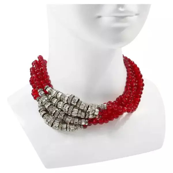 Винтажное колье Anne Klein Couture, красное и бриллиантовое, около 1980 х годов.