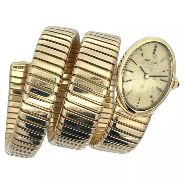 Винтажные часы Bulgari Serpenti Tubogas с браслетом из 18 каратного золота Juvenia с овальным циферблатом.