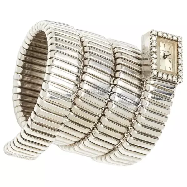 Женские часы Bulgari Tubogas из белого золота с бриллиантами.