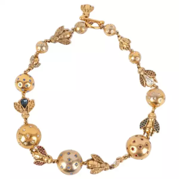 Золотое металлическое колье Dior в форме пчелы, 1990 е годы.