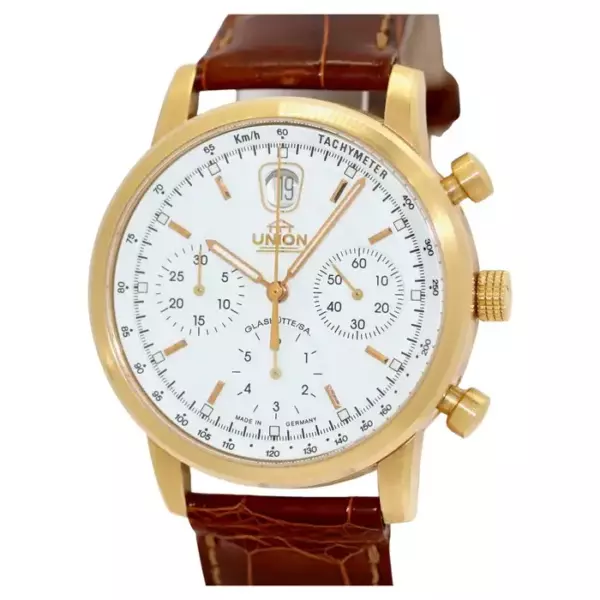 Хронограф Union Glashütte, золото 18 карат, автоматический, ограниченный тираж 50 экземпляров, Саксония. Хронограф Union Glashütte, золото 18 карат, автоматический, ограниченный тираж 50 экземпляров, Саксония.