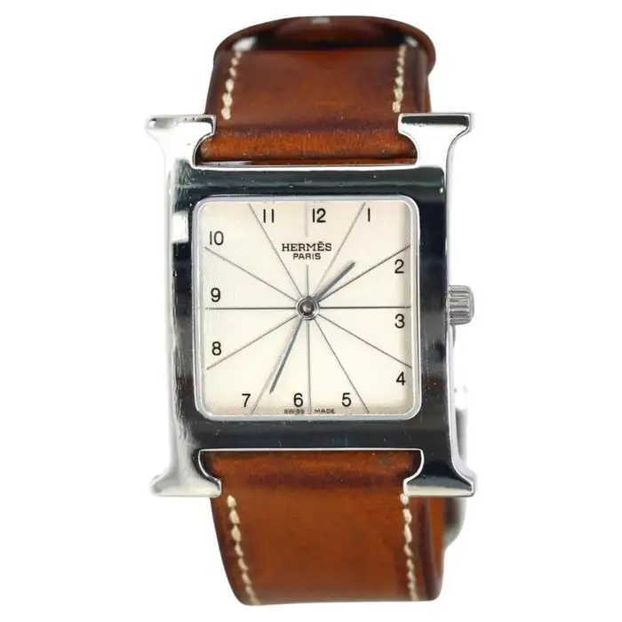 Часы Hermes Наручные часы Hermes Heure H из нержавеющей стали с белым циферблатом H1.510, кожаный ремешок 30 мм