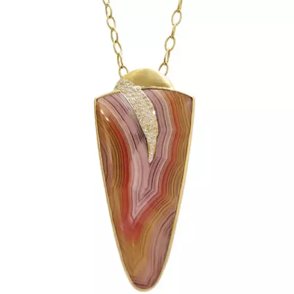 28 дюймовое ожерелье Laguna Lace Agate Diamond Gold Eruption.