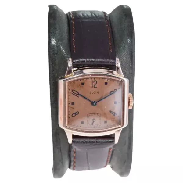 Часы Elgin в форме ар деко с розовым золотом Часы в форме черепахи, 1940 е годы.