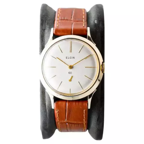 Часы Elgin в стиле ар деко, наполненные желтым золотом, круглые, около 1950 х годов, с оригинальным циферблатом.