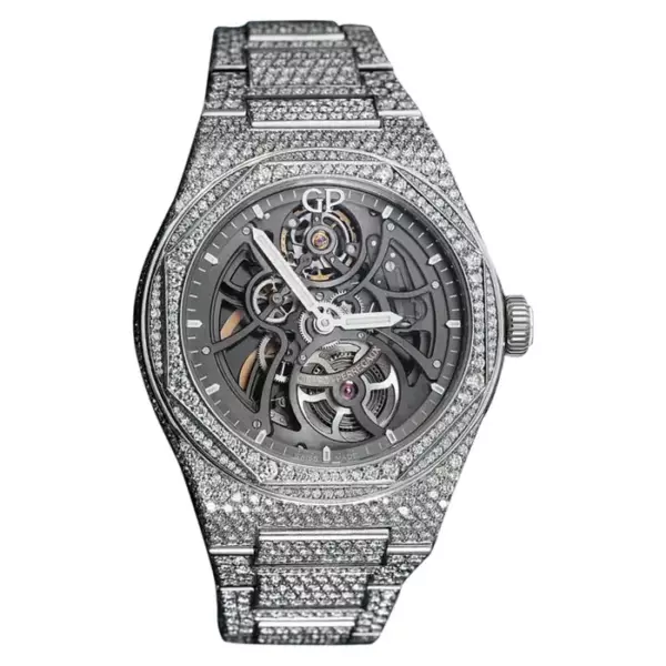 Часы скелетон из нержавеющей стали Girard Perregaux Laureato Custom с бриллиантами и скелетонами.