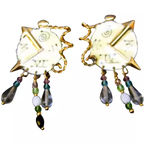Обед в ресторане Ritz Whimsical Enamel Clock Artisan Earrings, около 1980 х годов.