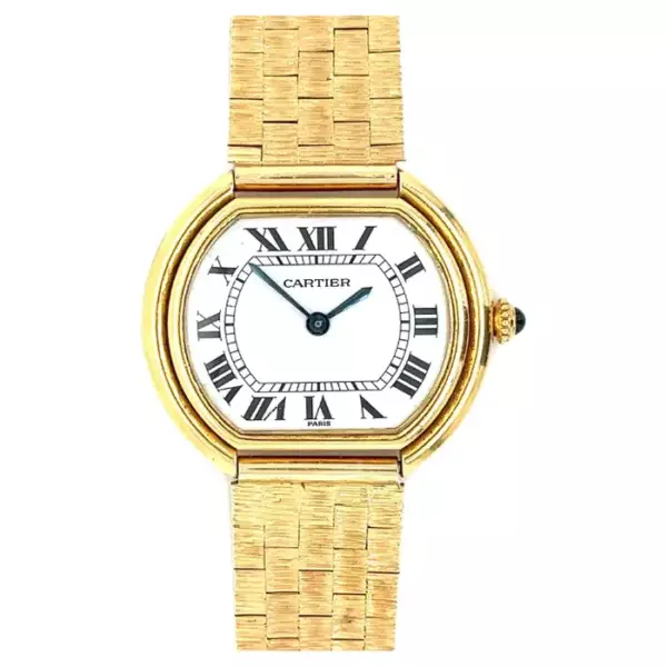 Винтажные женские часы Cartier Paris с ручным ветровым циферблатом из желтого золота 18 карат.
