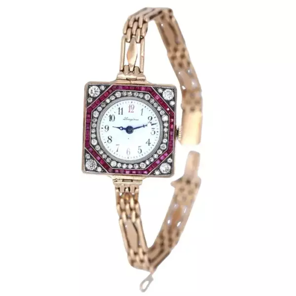 Золотые женские часы Longines Gold Rubies Diamonds 56, 1910 г. Золотые женские часы Longines Gold Rubies Diamonds 56, 1910 г.