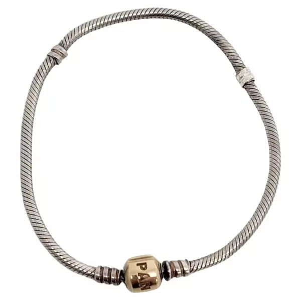 Браслет цепочка Pandora из стерлингового змеи из желтого золота 14 карат с застежкой.