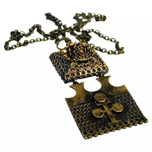 Бронзовое колье кулон из двух частей от Pentti Sarpaneva, Финляндия, 1970 е гг.
