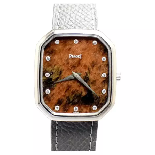 Циферблат Piaget из белого золота 18 карат с камнями, красный рутиловый кварц 9791, 1970 е годы.