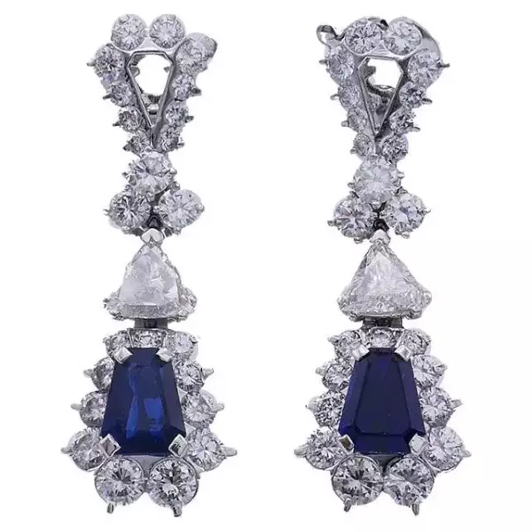 Французские серьги Mouawad с платиновым сапфиром и бриллиантами Estate Jewelry Estate.