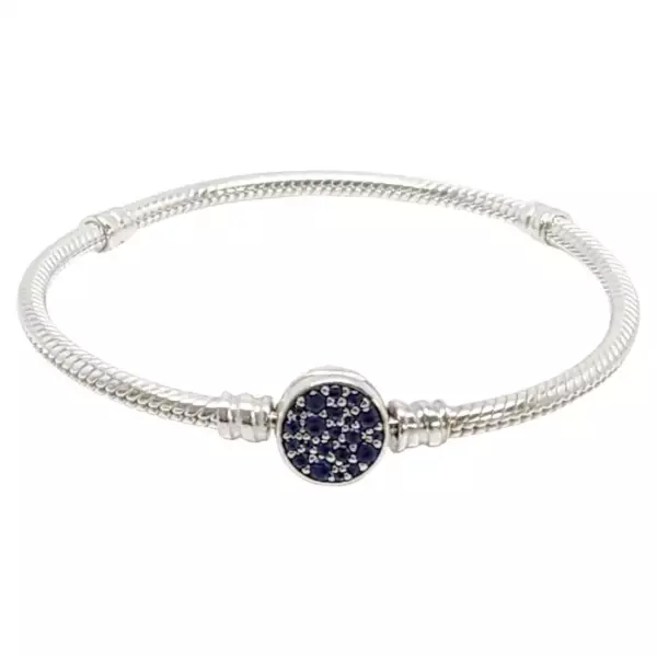 Pandora Moments Стерлинговое серебро Сверкающая синяя цепочка в форме змеи с дисковой застежкой #15321.