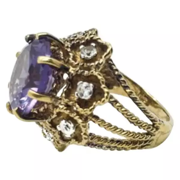 Серебряное позолоченное винтажное коктейльное кольцо Panetta с аметистом, 1960 е годы.