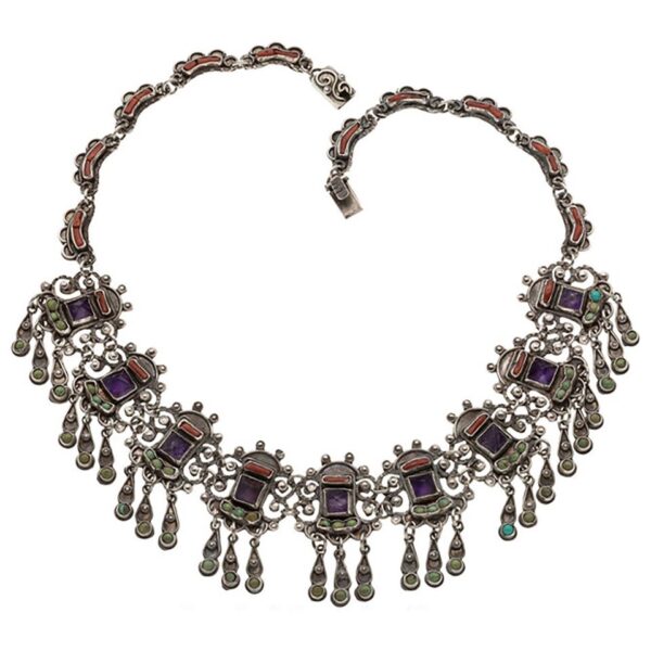 Silver necklace with enamel.