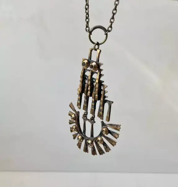 Винтажное колье подвеска Pentti Sarpaneva в стиле брутализм, бронза, Финляндия, 1960 е гг.