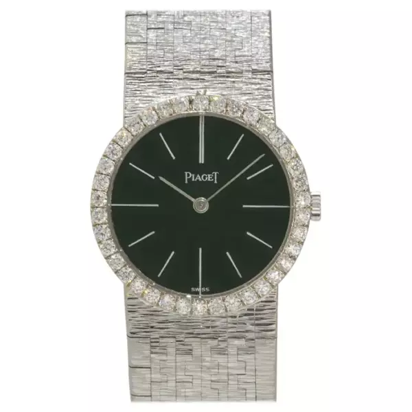 Женские часы Piaget 924B2 из белого золота 18 карат с нефритовым циферблатом и бриллиантами.