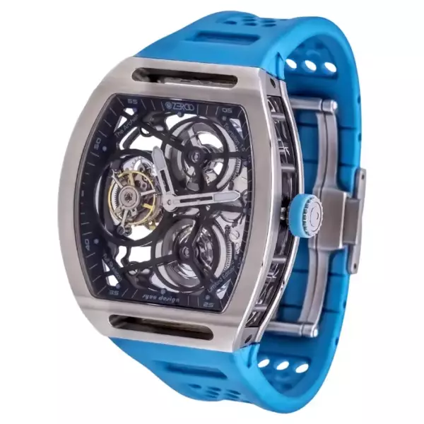 Часы ZEROO T4 The Archer, синие, серебристые, стальные, с полным скелетонизированным турбийоном, НОВИНКА.