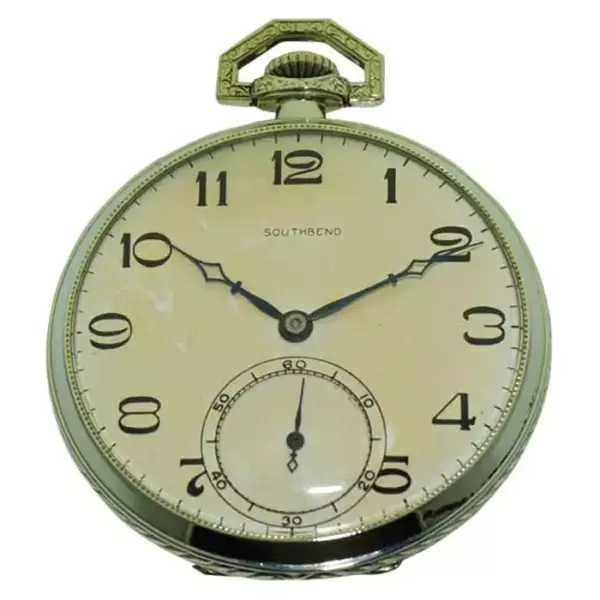 Карманные часы South Bend White GF Art Deco 21 Jewel с оригинальным циферблатом, около 1910 г.