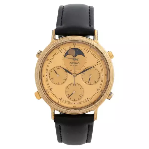 Кварцевые наручные часы Seiko Chronograph Moonphase, арт. 7A42 702A, корпус 37 мм, 1985 г.