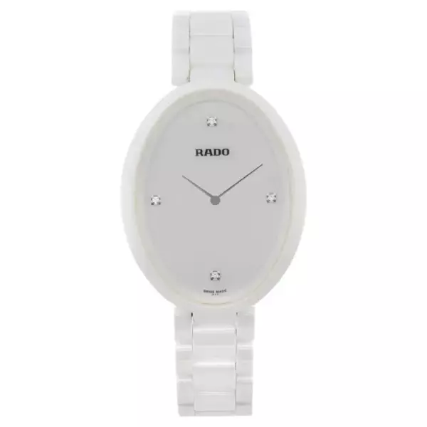Rado Esenza Кварцевые женские часы с керамическим сенсорным белым бриллиантовым циферблатом.