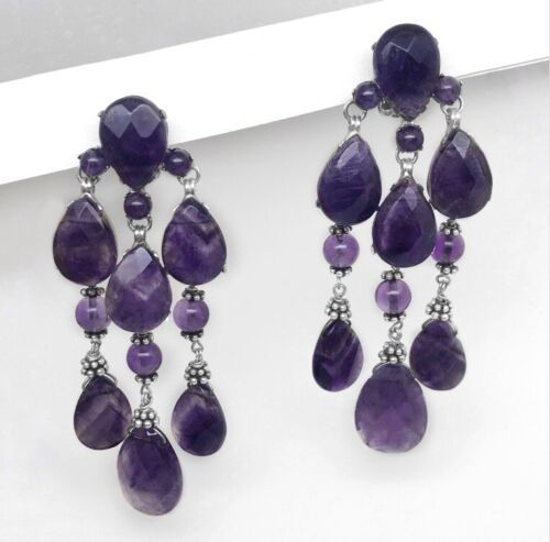 Серьги Haute Couture Siman Tu, аметистовые серьги подвески, клипсы.