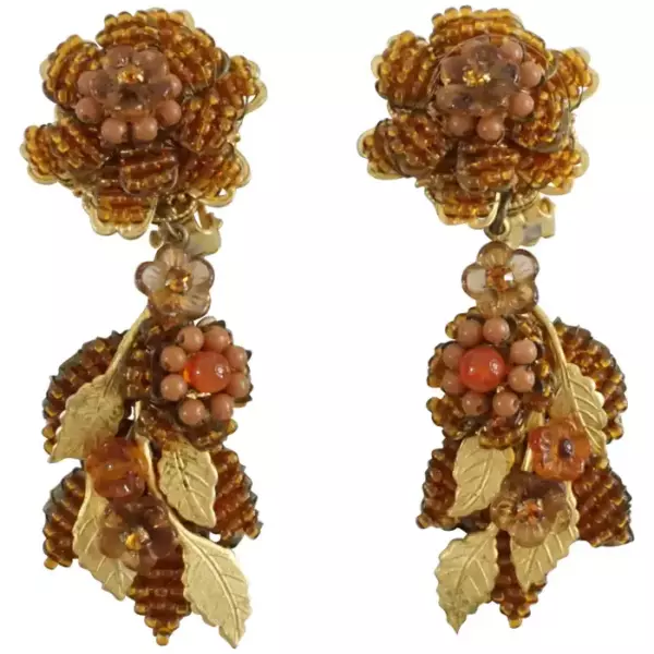 Серьги клипсы Stanley Hagler Amber Floral Drop.