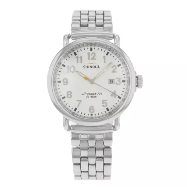 Shinola Runwell Кварцевые мужские часы с белым циферблатом из нержавеющей стали.