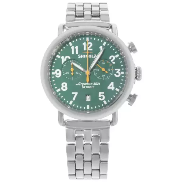 Shinola The Runwell Steel Chronograph Кварцевые мужские часы с зеленым циферблатом 10000063 Shinola The Runwell Steel Chronograph Кварцевые мужские часы с зеленым циферблатом 10000063
