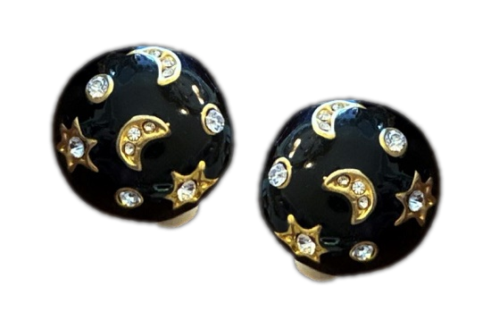 Stars Moon gold tone rhinestone enamel clip on earrings Stars Moon gold tone rhinestone enamel clip on earrings