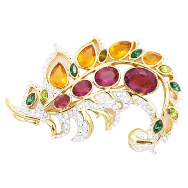 Swarovski Crystal Vintage Signed Gold Brooch с разноцветными камнями. Swarovski Crystal Vintage Signed Gold Brooch с разноцветными камнями.